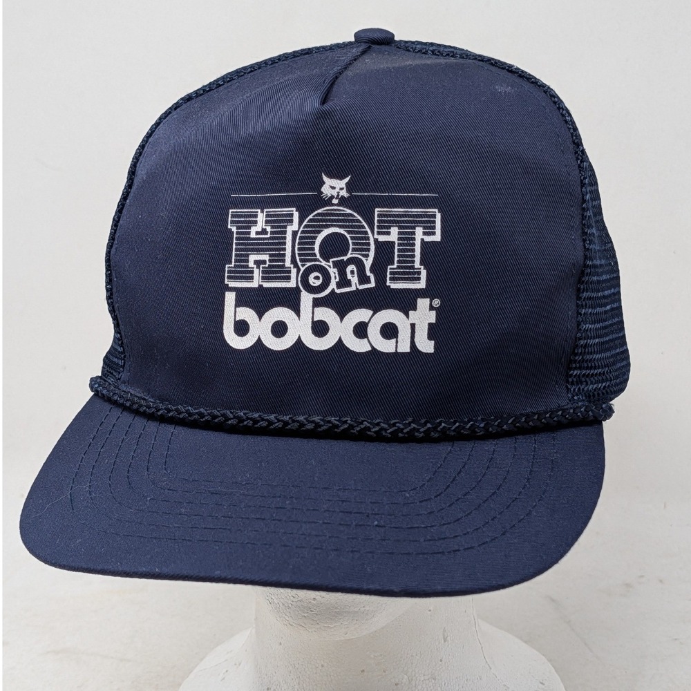 Vintage Otto Cap Hot on Bobcat Trucker Hat Navy Blue Mesh Snapback Rope Hat Mens